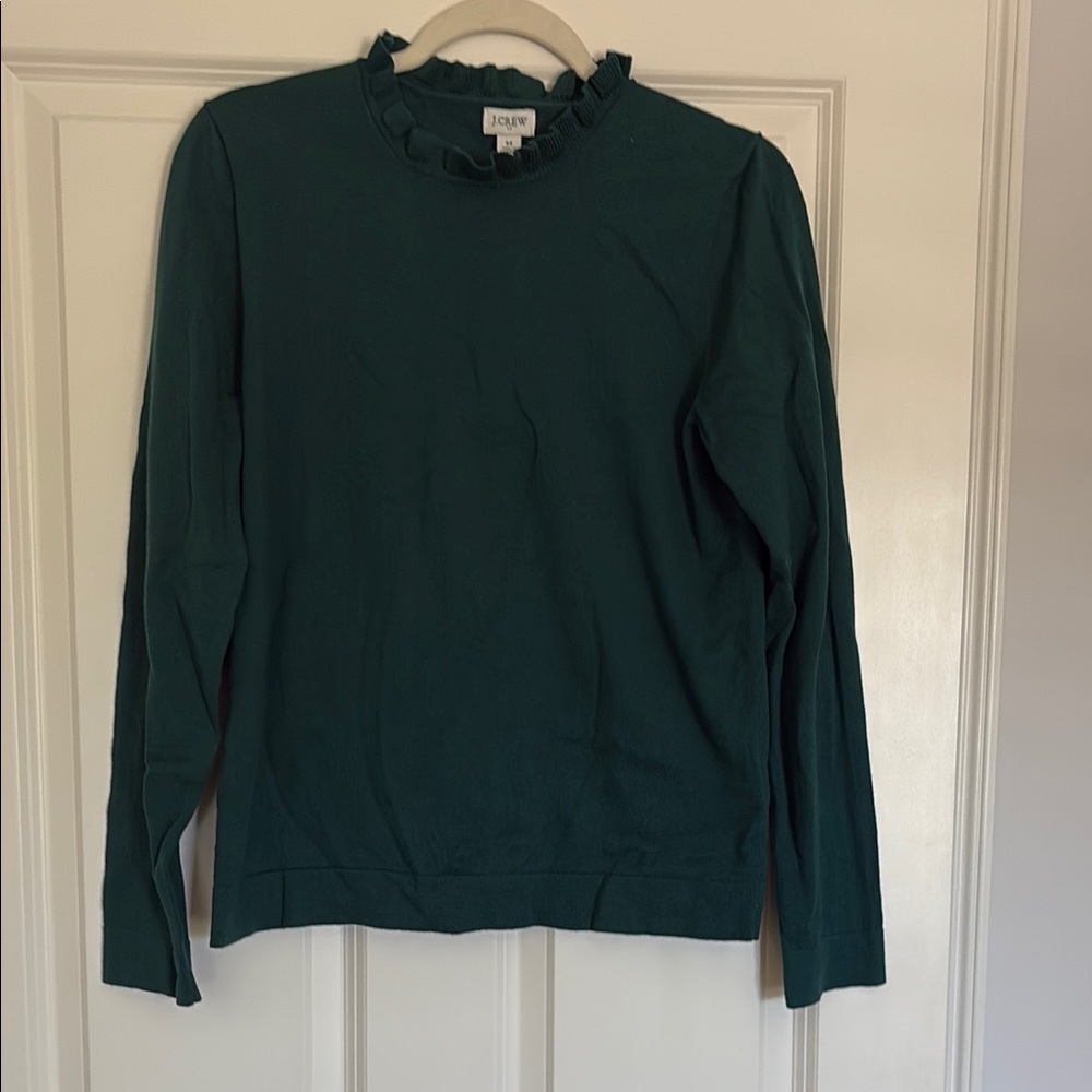 J.Crew Green Ruffle Neck Sweater